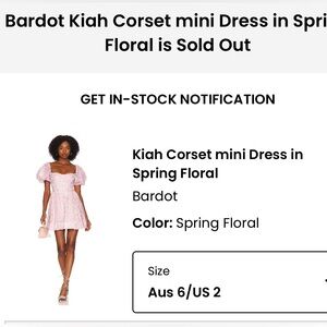 Bardot Kiah Corset mini Dress in Spring Floral, Size 2, NWT